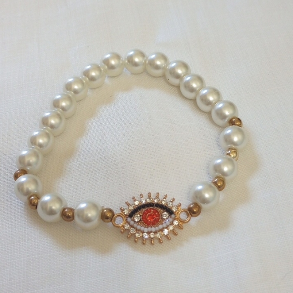 Turkish Eye Nazar eye pearl beaded bracelet evil eye